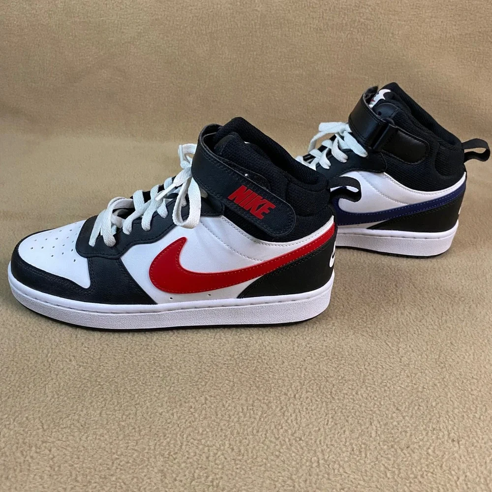 Nike Court Vision Mid Kids Sneakers Black White Red Blue Strap Casual Sz 7Y EUC‎